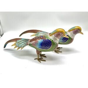 Pair of Early 20th Century‎ Chinese Cloisonne Enamel Bird Figures